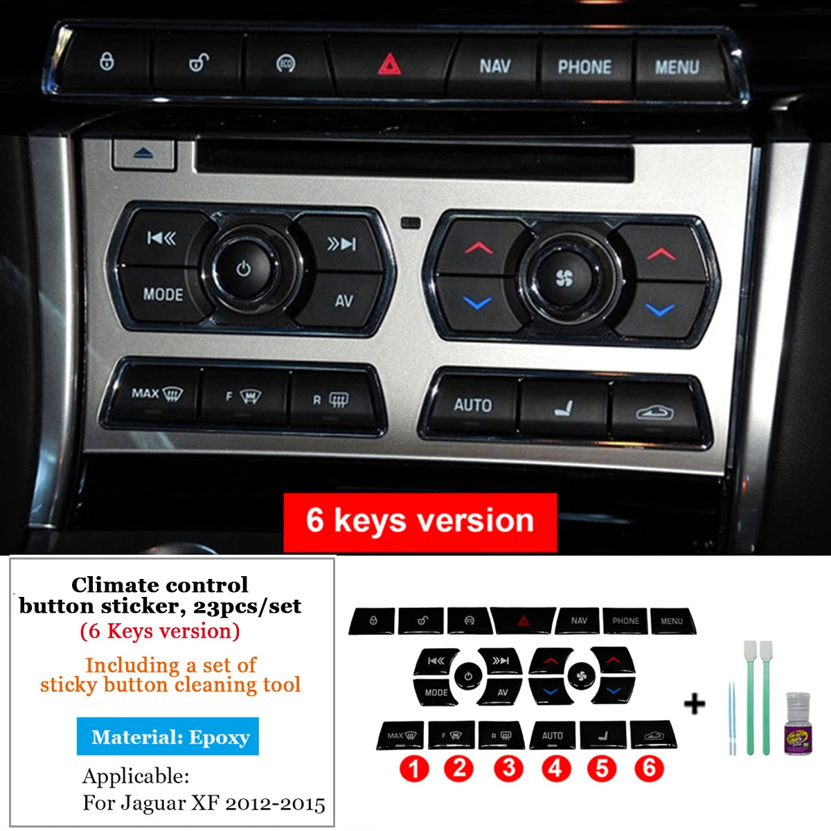 For Jaguar XF Button Covers Black For Jaguar XF X250 Car Parts Accessories Interior Decoration 2012 2013 2014 2015 Heater Switch