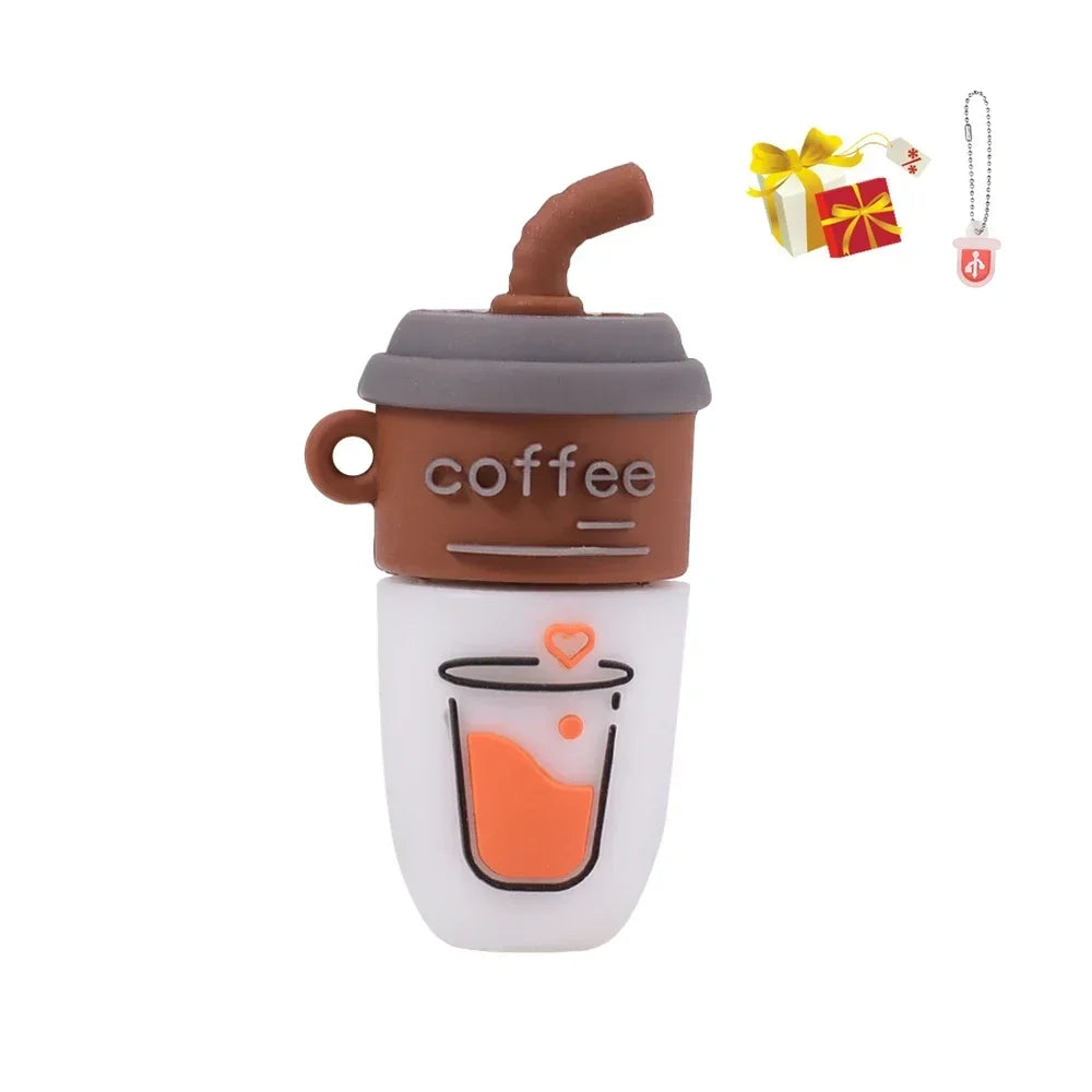 JASTER USB Flash Drive 64GB Cute Cartoon Coffee Cup Music Doll Pen Drive Owl Camera Free Keychain Creative Gift Memory Stick