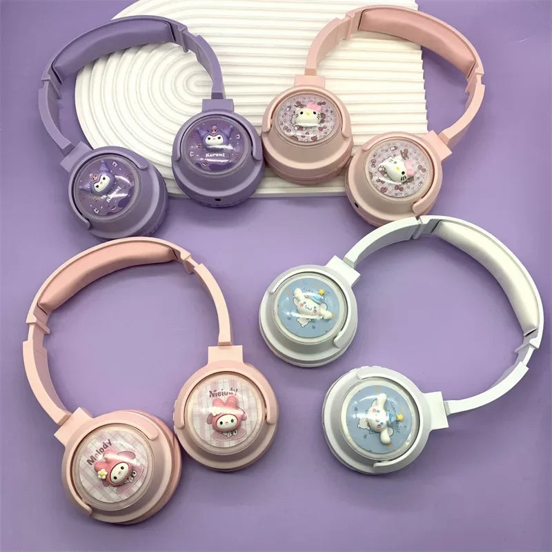 Sanrio Bluetooth Headphones Kids Kuromi Hello Kitty Earphones Computer Cell Phone Music Stereo Wireless Bluetooth Headset