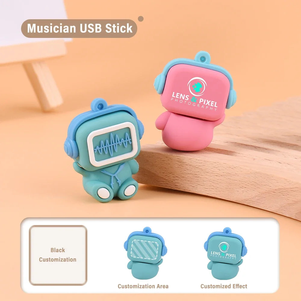 JASTER USB Flash Drive 64GB Cute Cartoon Coffee Cup Music Doll Pen Drive Owl Camera Free Keychain Creative Gift Memory Stick