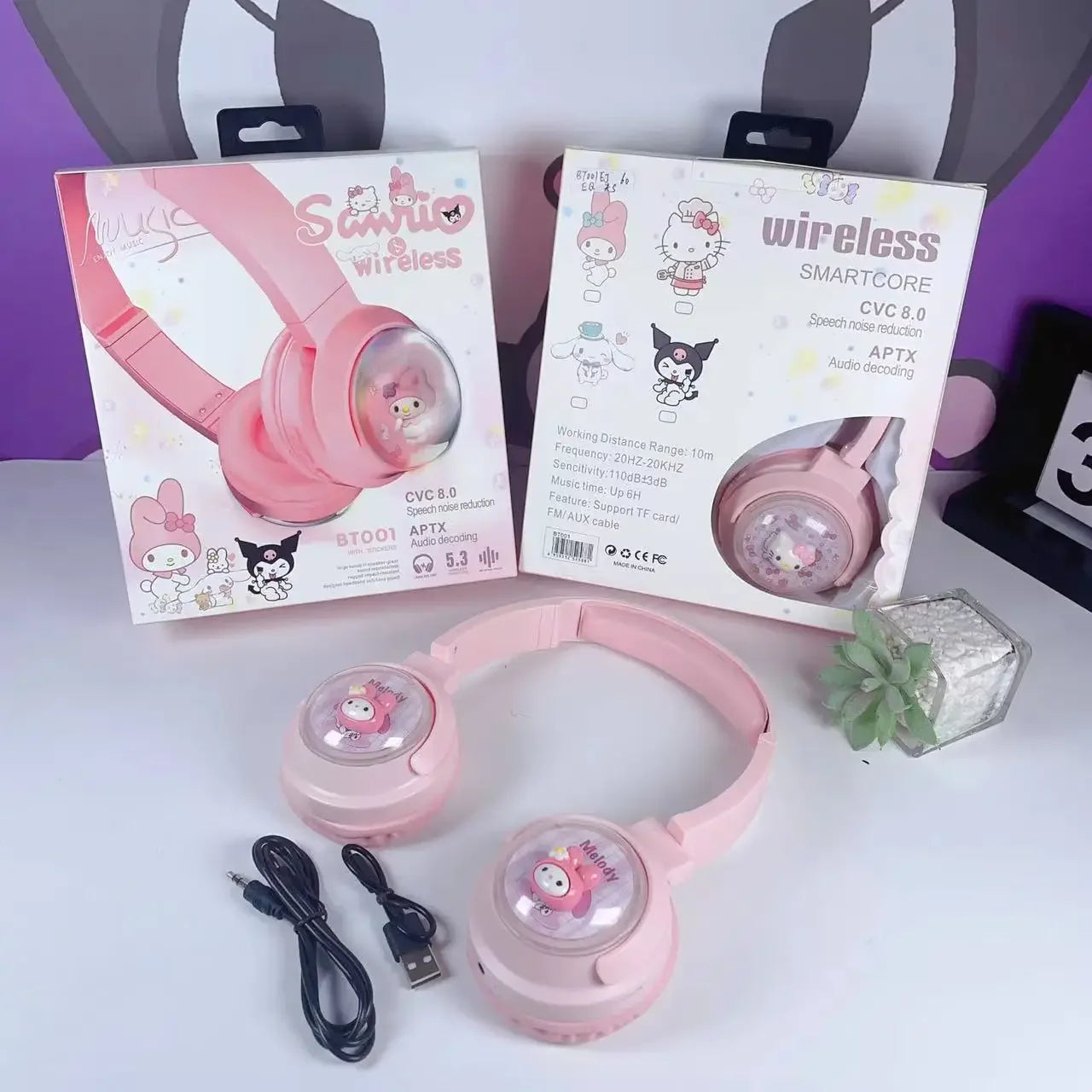 Sanrio Bluetooth Headphones Kids Kuromi Hello Kitty Earphones Computer Cell Phone Music Stereo Wireless Bluetooth Headset
