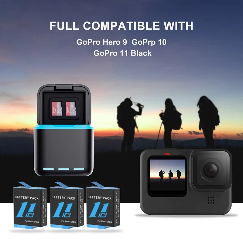 ERIKOLE for GoPro Hero 12 11 10 9 Black Battery Charger 2000mAh Battery 3 Slot Fast Charger for Go Pro Action Camera Accessories