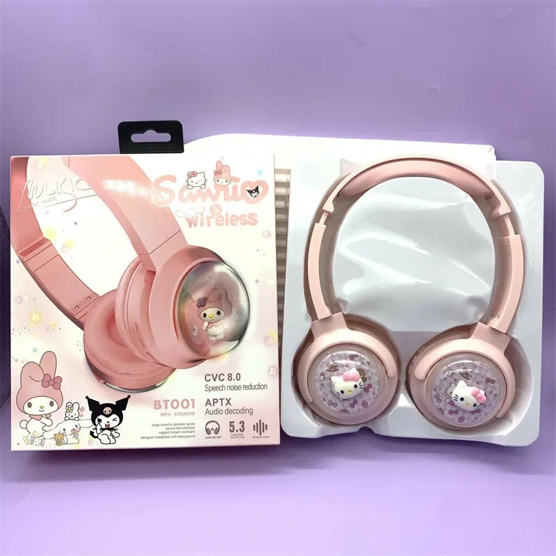 Sanrio Bluetooth Headphones Kids Kuromi Hello Kitty Earphones Computer Cell Phone Music Stereo Wireless Bluetooth Headset