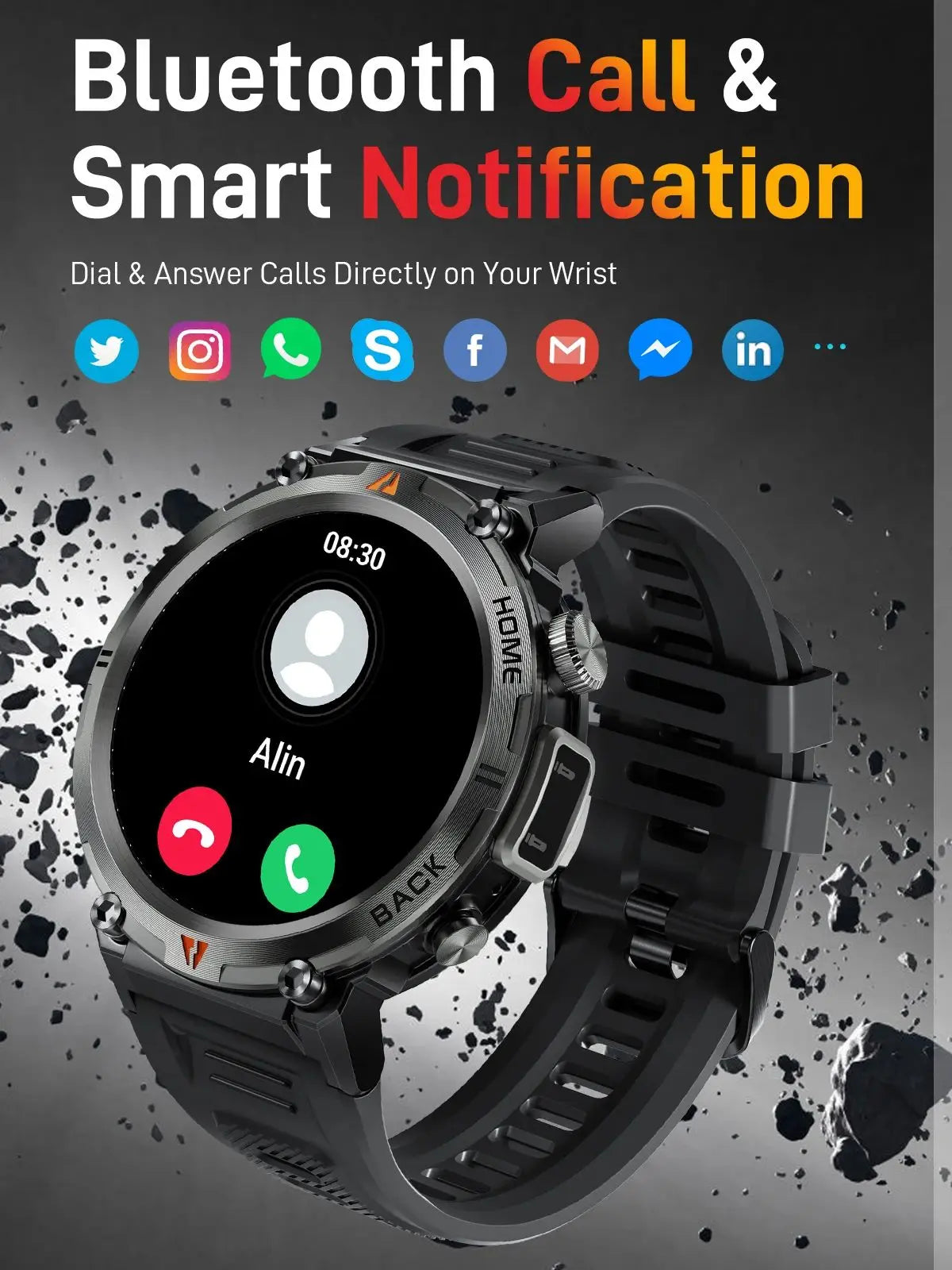 LaNikar KE3 Black Bluetooth Call Smart Watch Men Full Touch Screen Health Monitor With Flashlight Men SmartWatch For ios Androi