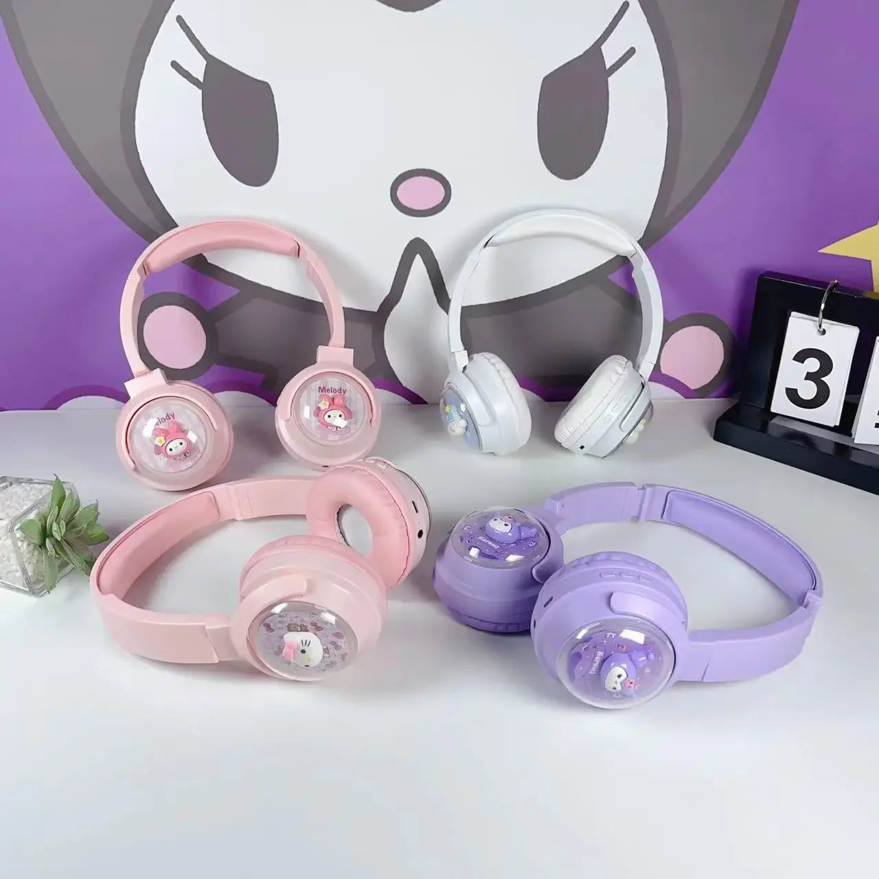 Sanrio Bluetooth Headphones Kids Kuromi Hello Kitty Earphones Computer Cell Phone Music Stereo Wireless Bluetooth Headset