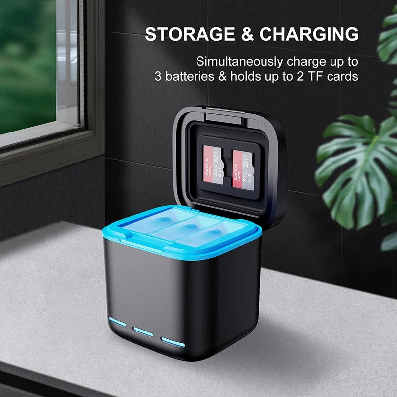 ERIKOLE for GoPro Hero 12 11 10 9 Black Battery Charger 2000mAh Battery 3 Slot Fast Charger for Go Pro Action Camera Accessories