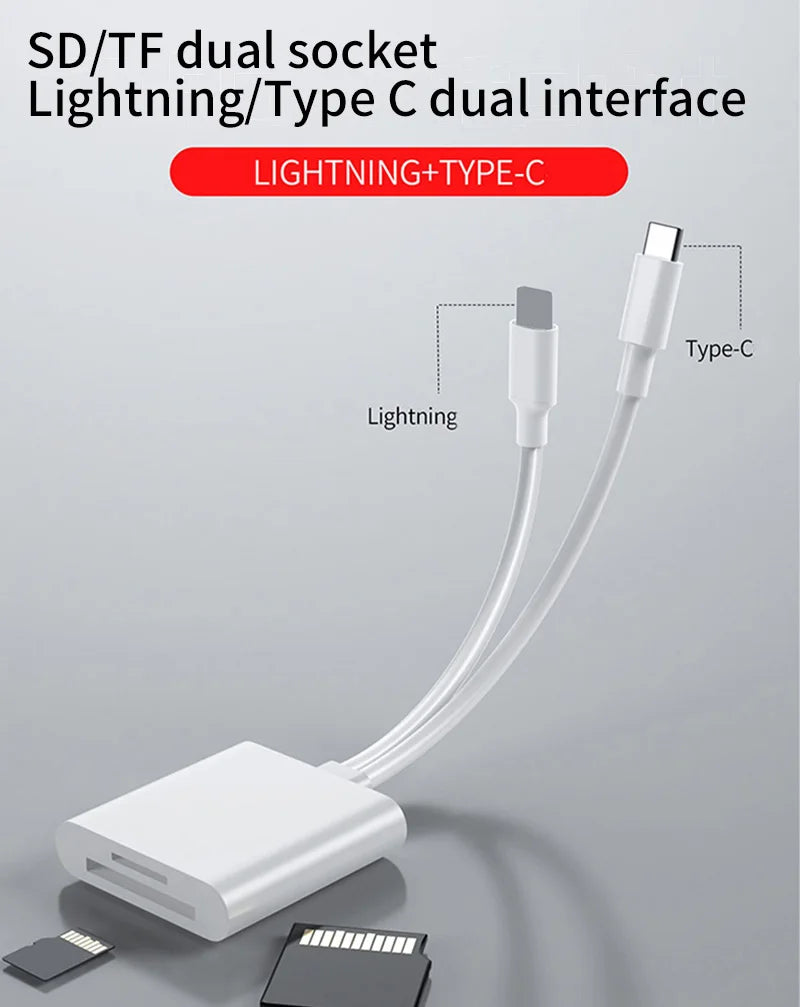 2 In 1 OTG Card Reader Type C Lightning to SD TF Memory Card Adapter For PC Laptop iPhone Multi Smart Cardreader No APP Requires