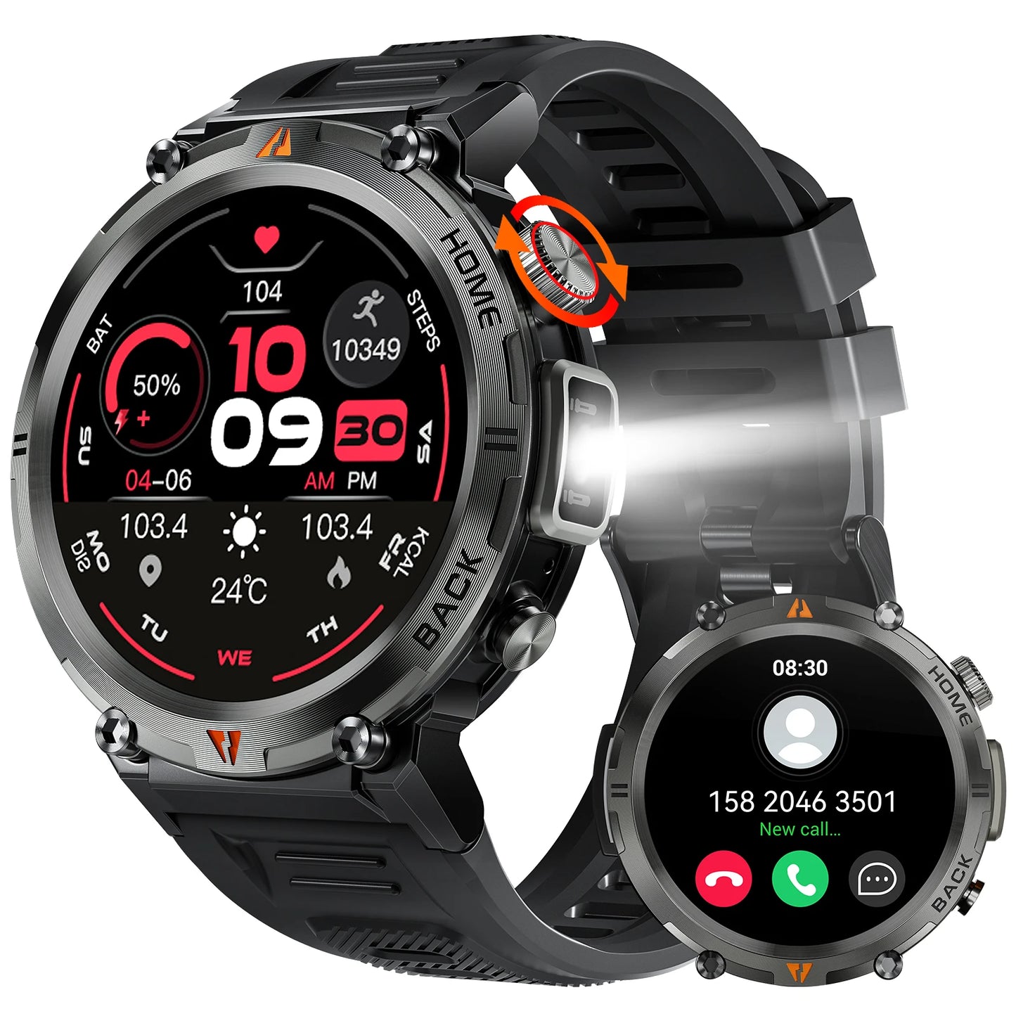 LaNikar KE3 Black Bluetooth Call Smart Watch Men Full Touch Screen Health Monitor With Flashlight Men SmartWatch For ios Androi