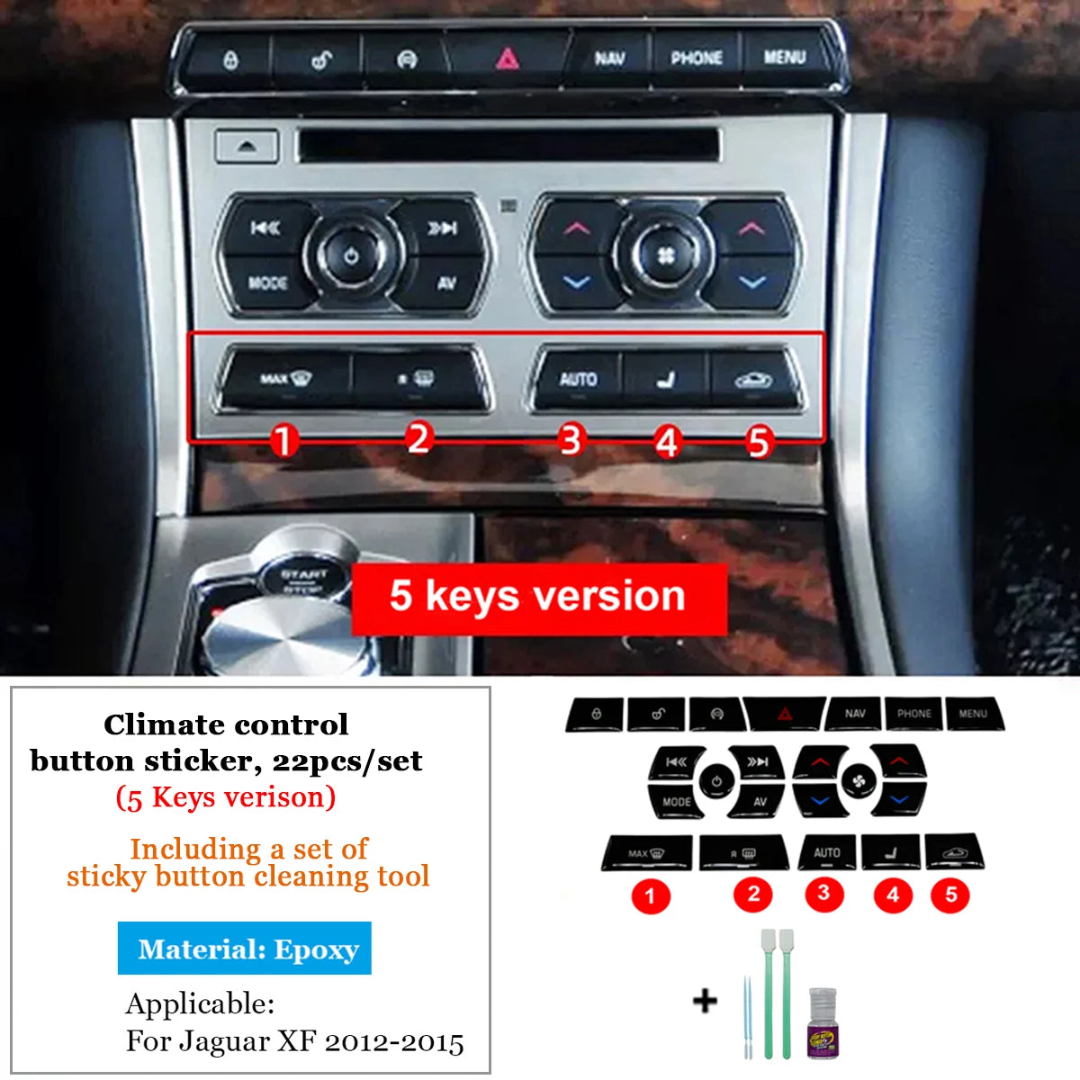 For Jaguar XF Button Covers Black For Jaguar XF X250 Car Parts Accessories Interior Decoration 2012 2013 2014 2015 Heater Switch