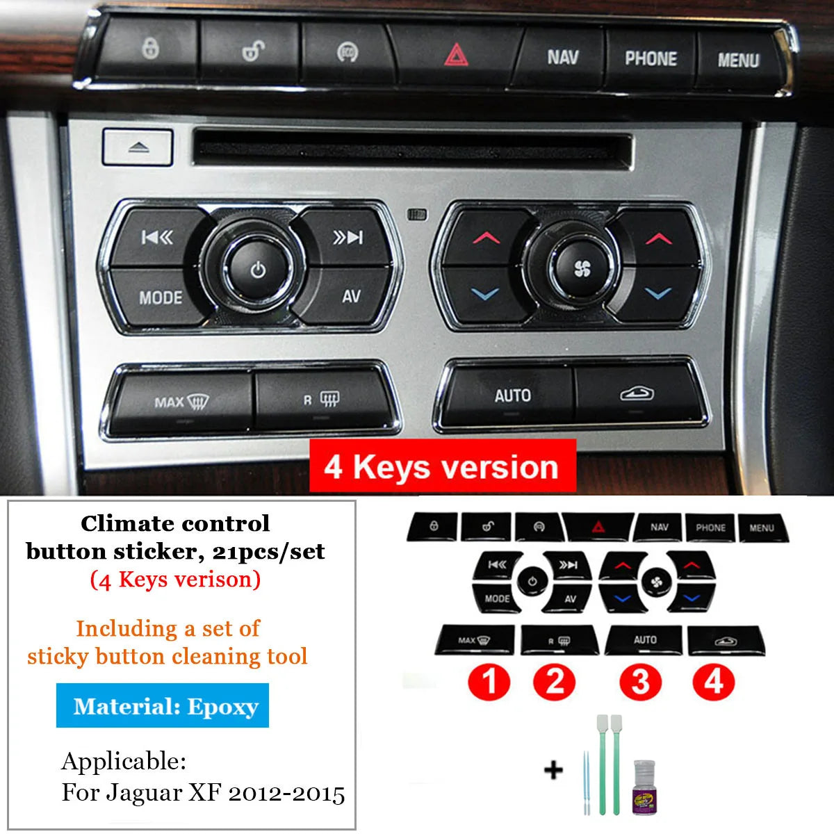For Jaguar XF Button Covers Black For Jaguar XF X250 Car Parts Accessories Interior Decoration 2012 2013 2014 2015 Heater Switch
