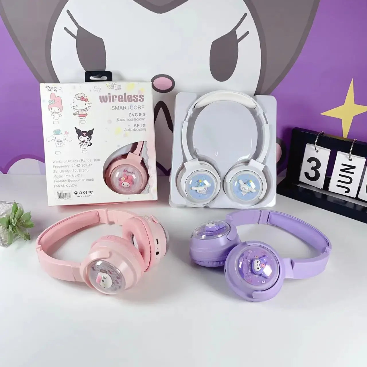 Sanrio Bluetooth Headphones Kids Kuromi Hello Kitty Earphones Computer Cell Phone Music Stereo Wireless Bluetooth Headset