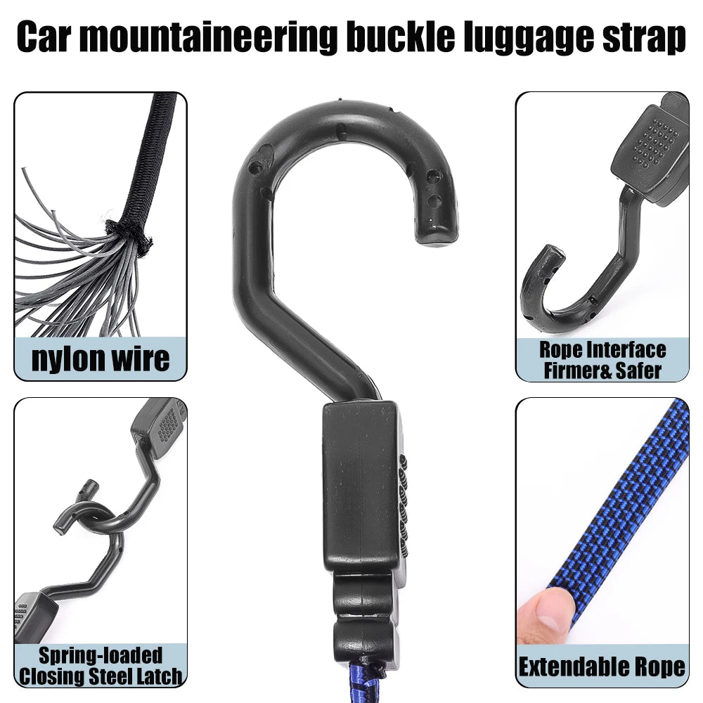 Elastic Bungees Cords with Hook Heavy Duty Luggage Bungee Strap Anti Slip Flat Elasticity Rope for Motorcycle Bicycles Movin