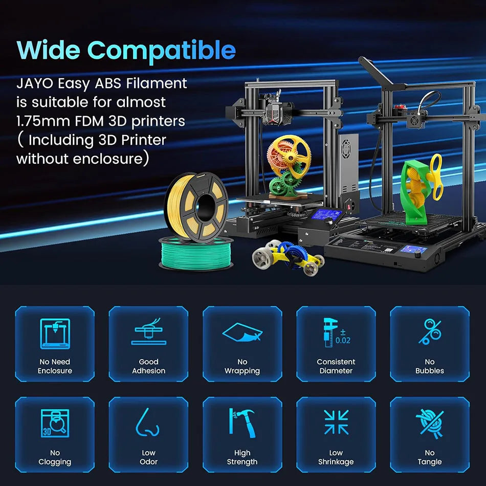 JAYO Easy ABS 3D Printer Filament 1.75mm 1KG ABS 3D Filament Fit Most FDM 3D Printers Excellent Toughness 3D Printing Materials