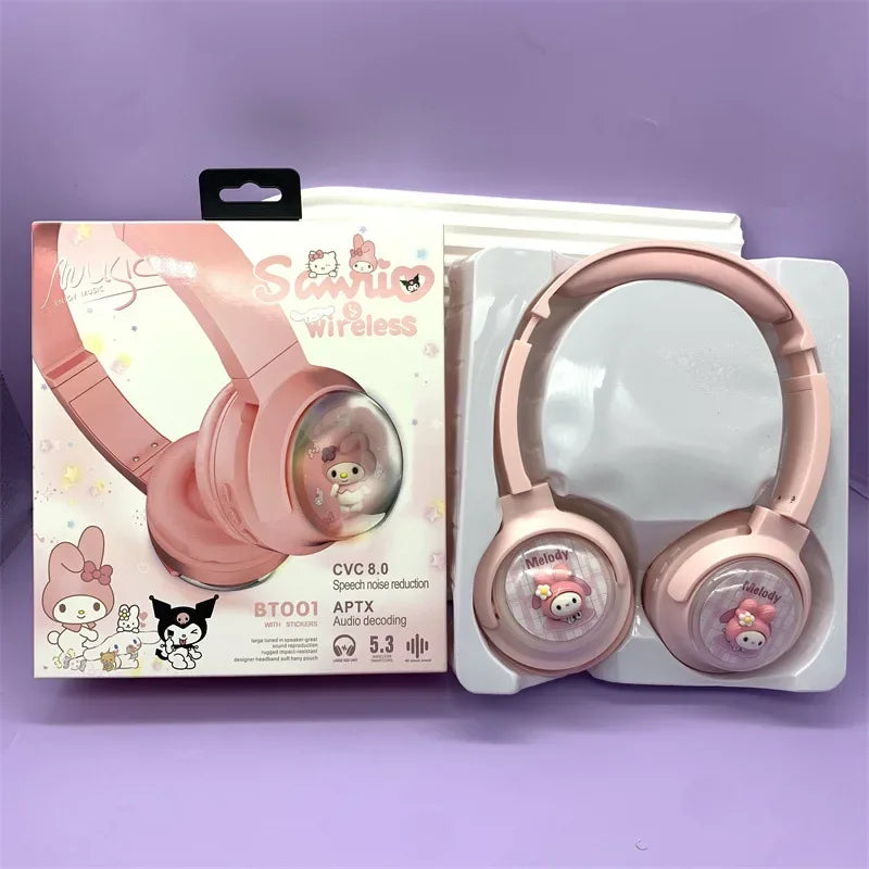 Sanrio Bluetooth Headphones Kids Kuromi Hello Kitty Earphones Computer Cell Phone Music Stereo Wireless Bluetooth Headset