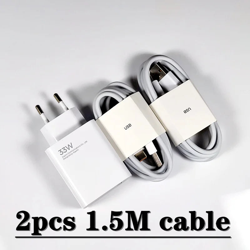 Original Xiaomi 33W Fast Charger EU Turbo Charge 2M 1.5M Type C Cable For Mi 10 9 10T Lite POCO X3 NFC Redmi K40 Note 9 10 Pro