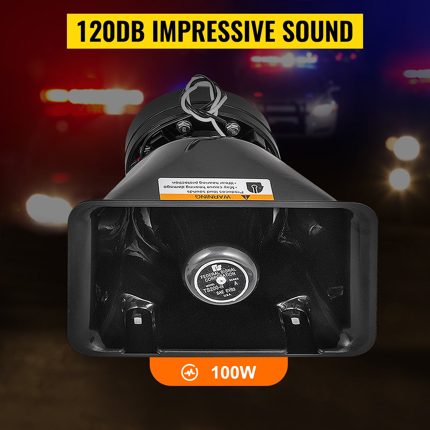 SucceBuy 100/ 200W 12V DC Car Alarm Professional PA System 8 Kinds of Warning Sounds with Handheld Mic for All Specific Vehicles