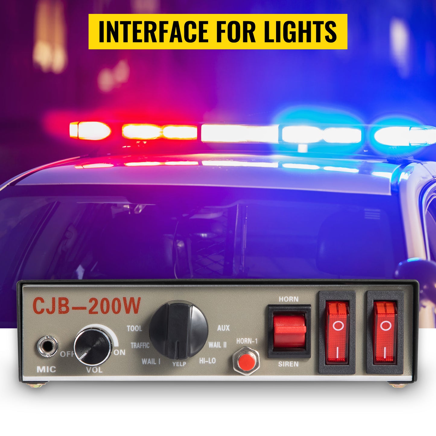 SucceBuy 100/ 200W 12V DC Car Alarm Professional PA System 8 Kinds of Warning Sounds with Handheld Mic for All Specific Vehicles