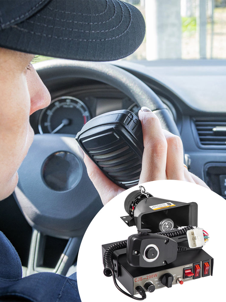 SucceBuy 100/ 200W 12V DC Car Alarm Professional PA System 8 Kinds of Warning Sounds with Handheld Mic for All Specific Vehicles