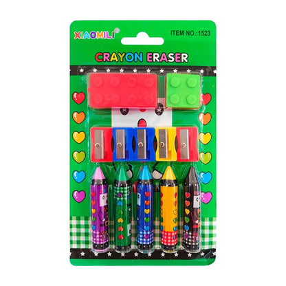[GD] Blister pack with Crayola-shaped erasers and blocks + 5 pencil sharpeners / crayon eraser / xiaomili / 1523