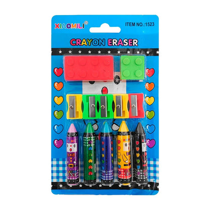 [GD] Blister pack with Crayola-shaped erasers and blocks + 5 pencil sharpeners / crayon eraser / xiaomili / 1523