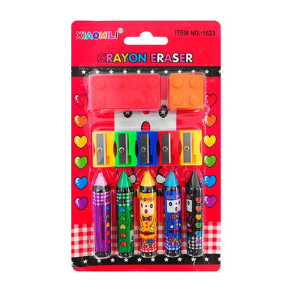 [GD] Blister pack with Crayola-shaped erasers and blocks + 5 pencil sharpeners / crayon eraser / xiaomili / 1523