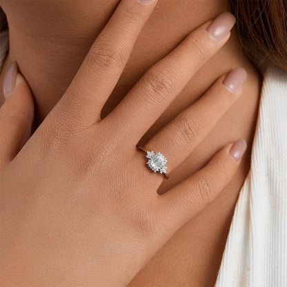 NO TARIFF Fine Jewelry Emerald Cut VVS Moissanite Band 925 Sterling Silver Flower Engagement Ring Women's Wedding Promise Ring