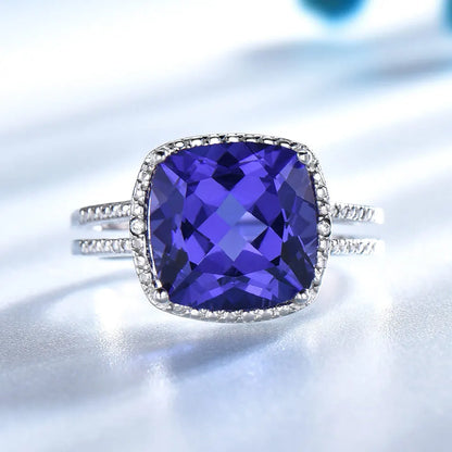 Wholesales Hip Hop Trendy Party Rhodium Plating 925 Sterling Silver Aquamarine Zircon Wedding Ring