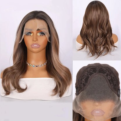 2025 Best-selling Fashion Fake 13*4 Synthetic Lace Front Brown Gradient Curly Wig Long Braided Wig SM9867