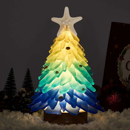 Handcrafted Mini Sea Glass Christmas Tree with LED Lights Small Sea Glass Tree for Christmas Party Table Decoration Ornament