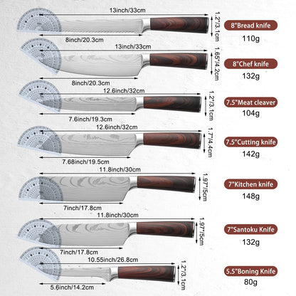 Best Product Super Sharp Stainless Steels 7 Pieces Meat Cleaver Chef Santoku Knife Japanese Kitchen Knife Set
