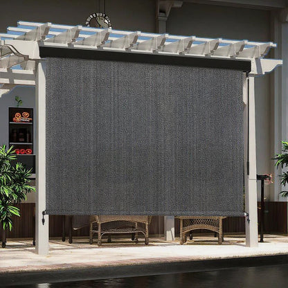Outdoor Premium Roller Shade Privacy Screen for Porch Gazebo, Patio Cordless Blinds with Aluminum Valance (6' W X 8' L), Mocha