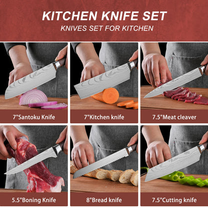 Best Product Super Sharp Stainless Steels 7 Pieces Meat Cleaver Chef Santoku Knife Japanese Kitchen Knife Set