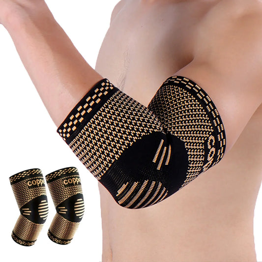 1 Pair Copper Elbow Sleeve Unisex Compression Sleeve Elbow Brace for Tennis Golfers Fitness Basketball Weightlifting Work Fit