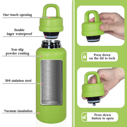 US RTS 26oz Stainless Steel Water Bottle Powder Coating Double Walled Tumbler Press Open Lid Vacuum Flask for Laser Green