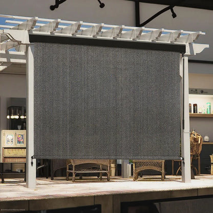 Outdoor Premium Roller Shade Privacy Screen for Porch Gazebo, Patio Cordless Blinds with Aluminum Valance (6' W X 8' L), Mocha