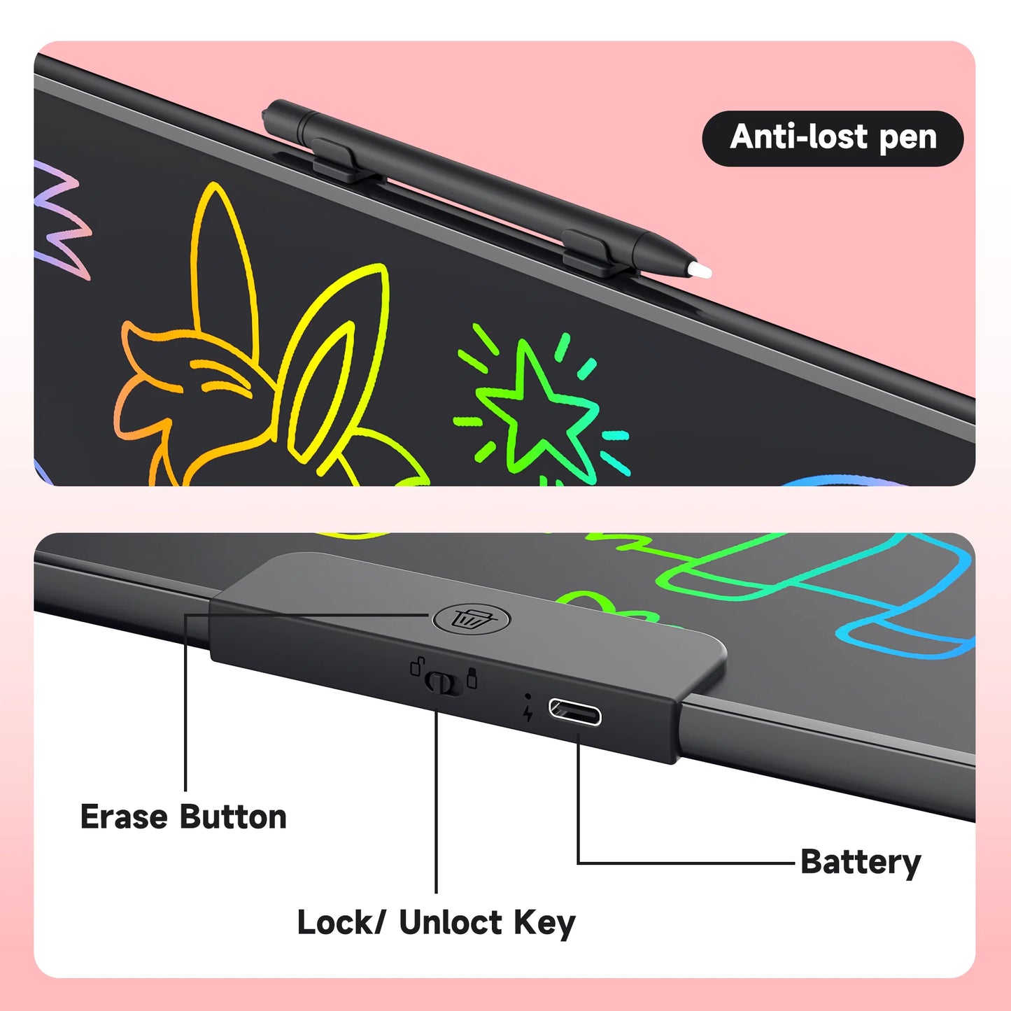 22 Inch Digital Type C Charging LCD Writing Tablet with Erasable Function Drawing Board Graphics Writing Pad for Kids or Adults
