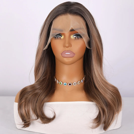 2025 Best-selling Fashion Fake 13*4 Synthetic Lace Front Brown Gradient Curly Wig Long Braided Wig SM9867