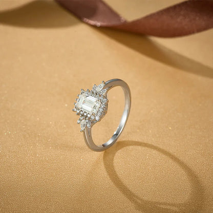 NO TARIFF Fine Jewelry Emerald Cut VVS Moissanite Band 925 Sterling Silver Flower Engagement Ring Women's Wedding Promise Ring