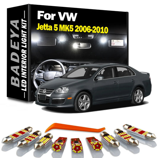 BADEYA 14Pcs Canbus LED Interior Lights Kit For VW Jetta 5 MK5 2006 2007 2008-2010 Dome Map Glove Box Trunk Vanity Mirror Lamp