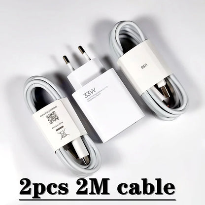 Original Xiaomi 33W Fast Charger EU Turbo Charge 2M 1.5M Type C Cable For Mi 10 9 10T Lite POCO X3 NFC Redmi K40 Note 9 10 Pro
