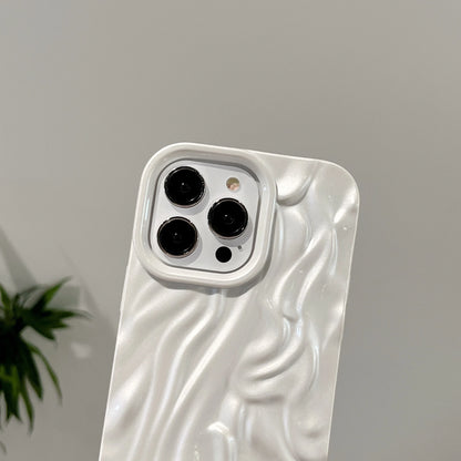 Water Ripple Pearl White Wrinkle TPU Soft Cover Case For iPhone 16 15 14 13 12 11 Pro Max Shockproof Protective Phone Case