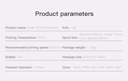 CREALITY  3D 1KG 1.75mm PLA Filament No-Tangling Strong Bonding Dimensional Accuracy +/-0.02mm for Ender 3 V2 all FDM 3D Printer