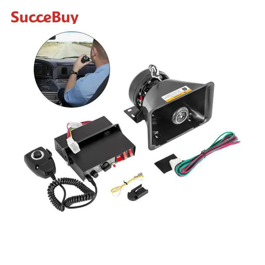 SucceBuy 100/ 200W 12V DC Car Alarm Professional PA System 8 Kinds of Warning Sounds with Handheld Mic for All Specific Vehicles