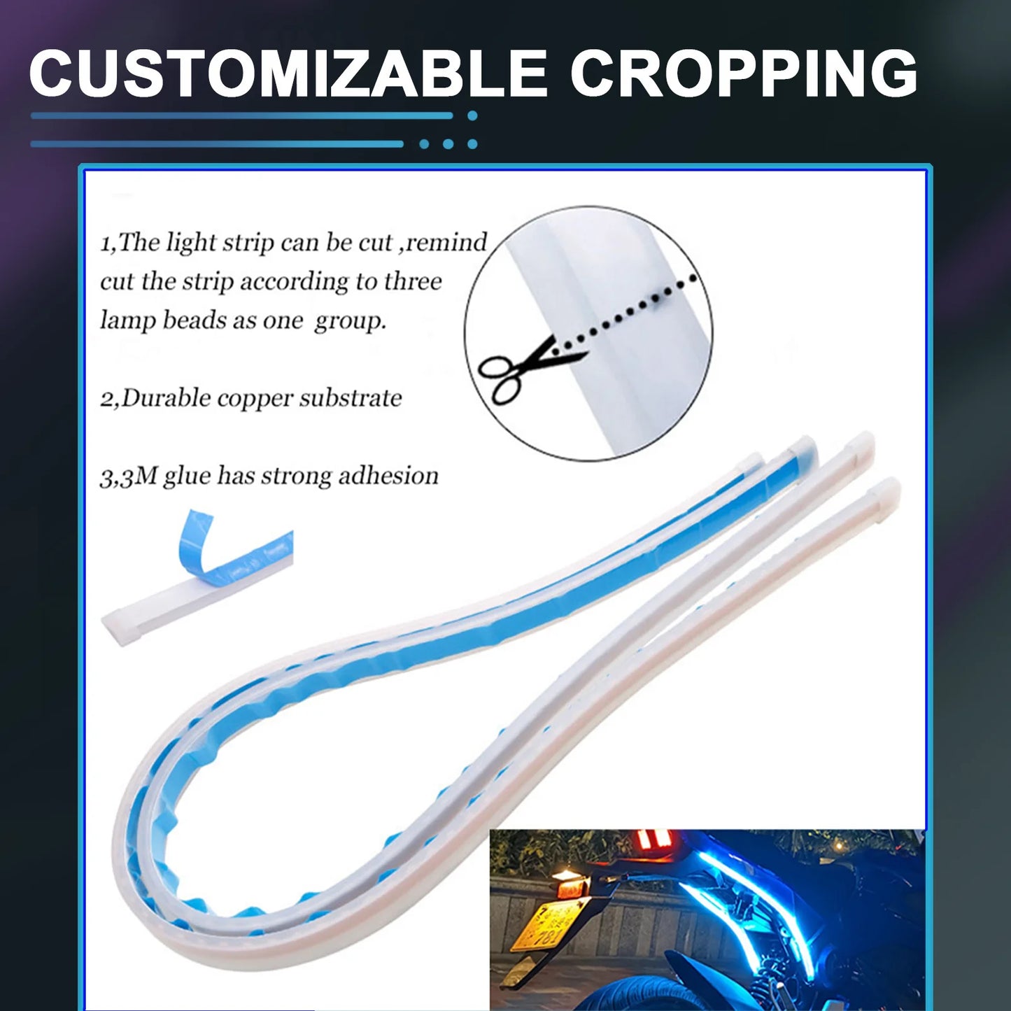 2Pcs Motorcycle Turn Signal Lamp LED Daytime Running Lights Tail Light DRL Waterproof Decoration Strip Motor Brake Flowing Light