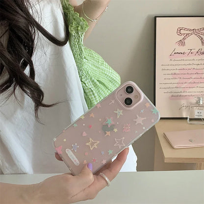 Gradient Bling Glitter star Pattern Laser Clear Phone Case For iPhone 15 14 13 12 Pro Max Silicone Shockproof soft  Back Cover