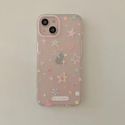 Gradient Bling Glitter star Pattern Laser Clear Phone Case For iPhone 15 14 13 12 Pro Max Silicone Shockproof soft  Back Cover