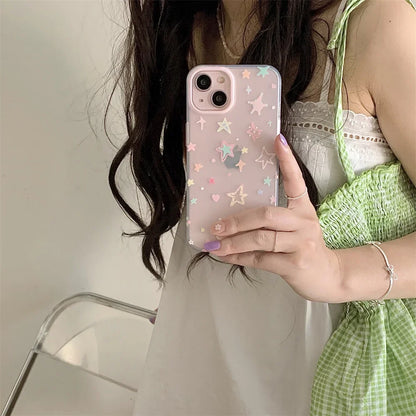 Gradient Bling Glitter star Pattern Laser Clear Phone Case For iPhone 15 14 13 12 Pro Max Silicone Shockproof soft  Back Cover