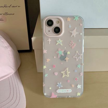 Gradient Bling Glitter star Pattern Laser Clear Phone Case For iPhone 15 14 13 12 Pro Max Silicone Shockproof soft  Back Cover