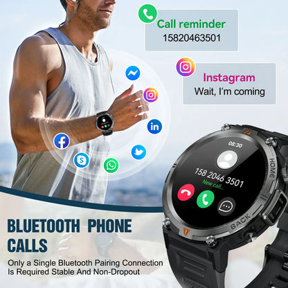 LaNikar KE3 Black Bluetooth Call Smart Watch Men Full Touch Screen Health Monitor With Flashlight Men SmartWatch For ios  Androi