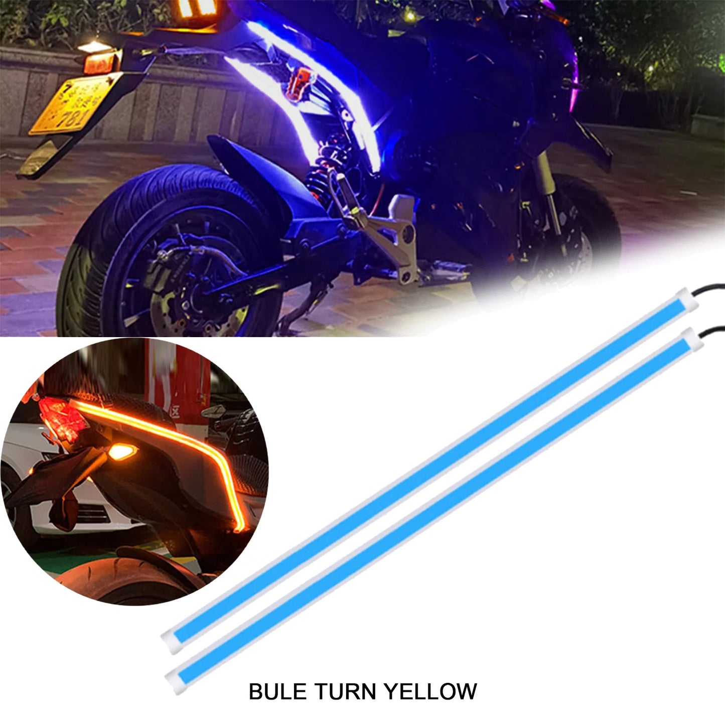 2Pcs Motorcycle Turn Signal Lamp LED Daytime Running Lights Tail Light DRL Waterproof Decoration Strip Motor Brake Flowing Light
